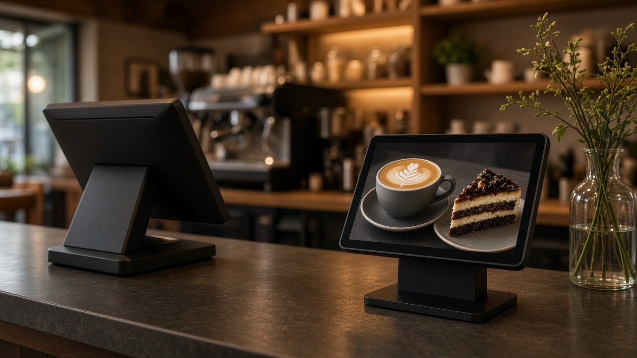 Kiosk en kassa op één toonbank, voor één menu en één voorraad
