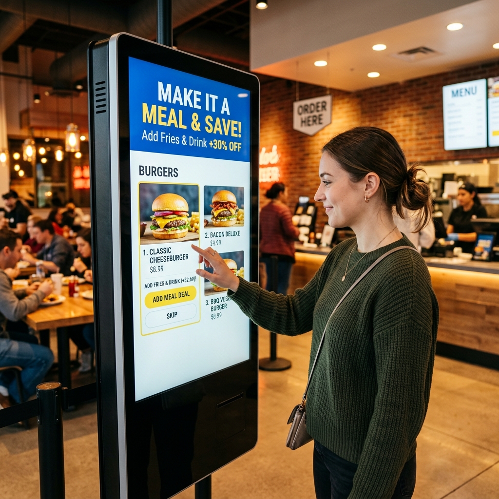 Self-order kiosk upsell visual